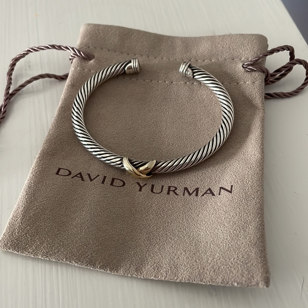 David Yurman silver & 14k gold 5mm Signature X cuff